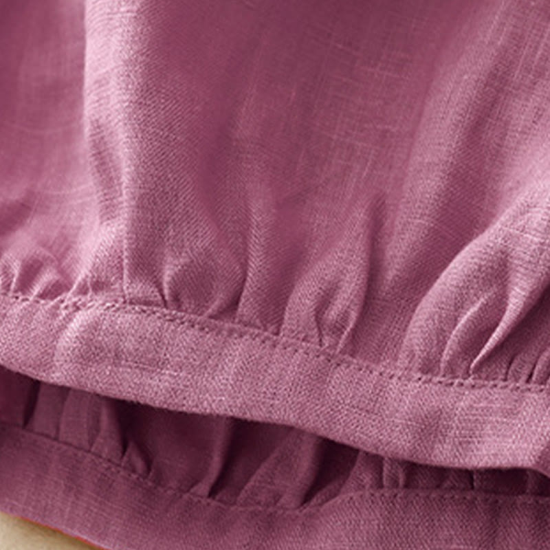 Buddha Stones Casualowe Gładkie Jednokolorowe Lniane Spodnie Damskie Z Kieszeniami - image 11