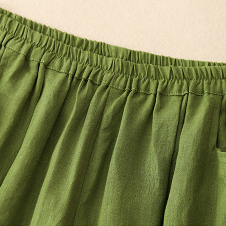 Buddha Stones Casualowe Gładkie Jednokolorowe Lniane Spodnie Damskie Z Kieszeniami - image 24