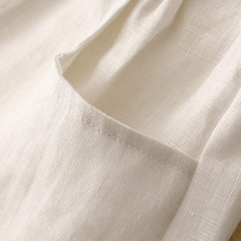 Buddha Stones Casualowe Gładkie Jednokolorowe Lniane Spodnie Damskie Z Kieszeniami - image 16