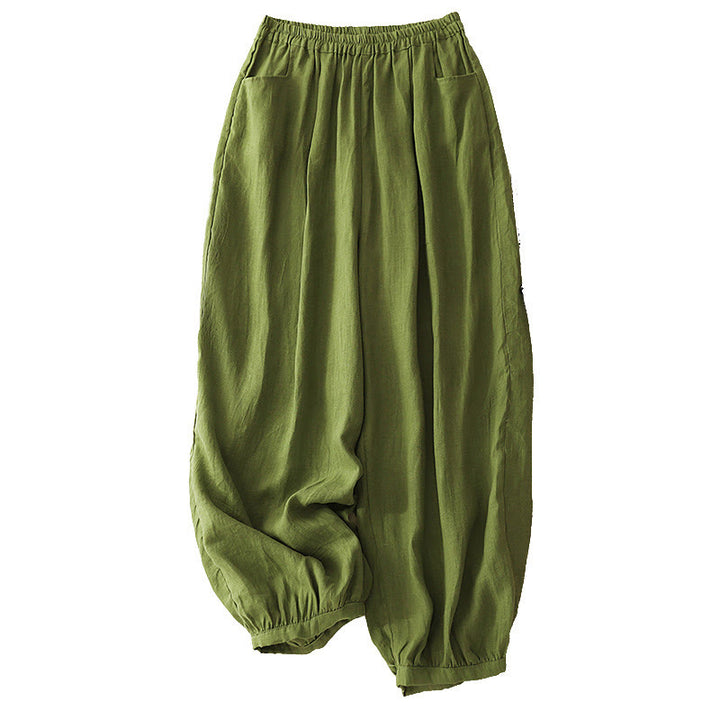 Buddha Stones Casualowe Gładkie Jednokolorowe Lniane Spodnie Damskie Z Kieszeniami - image 28