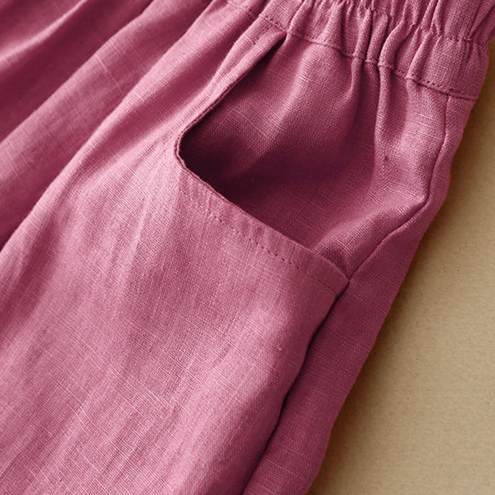 Buddha Stones Casualowe Gładkie Jednokolorowe Lniane Spodnie Damskie Z Kieszeniami - image 7