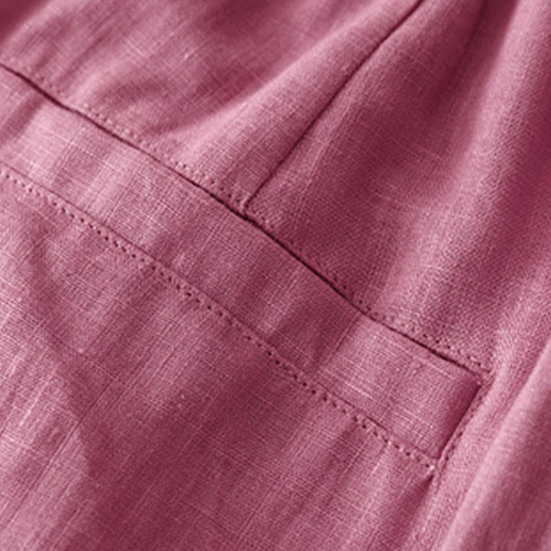 Buddha Stones Casualowe Gładkie Jednokolorowe Lniane Spodnie Damskie Z Kieszeniami - image 8