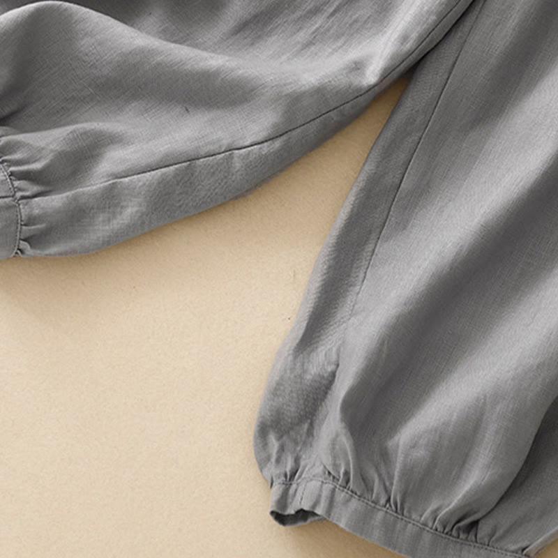 Buddha Stones Casualowe Gładkie Jednokolorowe Lniane Spodnie Damskie Z Kieszeniami - image 22