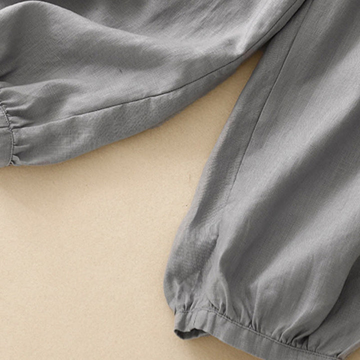 Buddha Stones Casualowe Gładkie Jednokolorowe Lniane Spodnie Damskie Z Kieszeniami - image 22