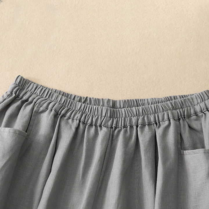 Buddha Stones Casualowe Gładkie Jednokolorowe Lniane Spodnie Damskie Z Kieszeniami - image 19