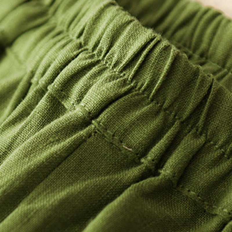 Buddha Stones Casualowe Gładkie Jednokolorowe Lniane Spodnie Damskie Z Kieszeniami - image 25