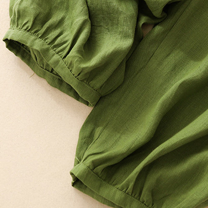 Buddha Stones Casualowe Gładkie Jednokolorowe Lniane Spodnie Damskie Z Kieszeniami - image 27