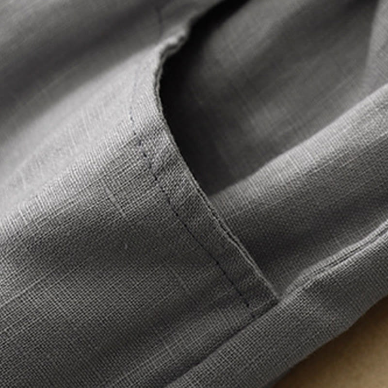 Buddha Stones Casualowe Gładkie Jednokolorowe Lniane Spodnie Damskie Z Kieszeniami - image 21