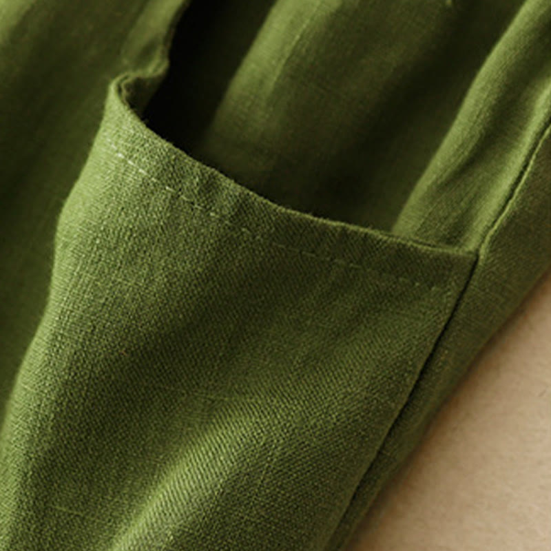 Buddha Stones Casualowe Gładkie Jednokolorowe Lniane Spodnie Damskie Z Kieszeniami - image 26