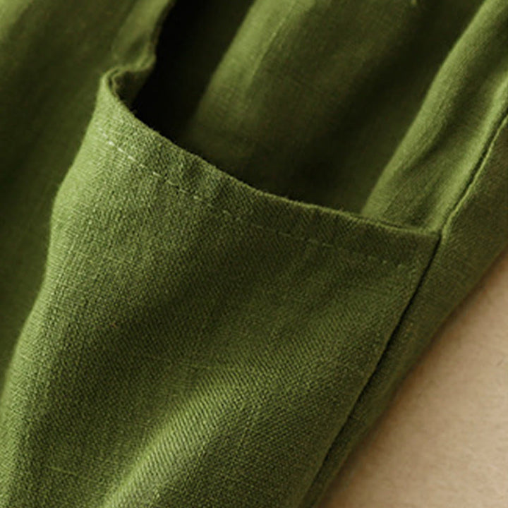 Buddha Stones Casualowe Gładkie Jednokolorowe Lniane Spodnie Damskie Z Kieszeniami - image 26