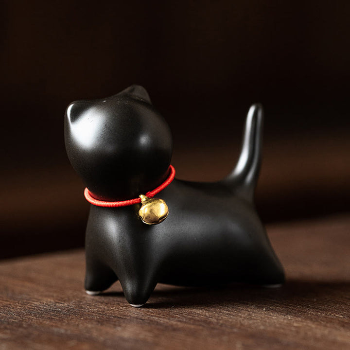 Buddha Stones Mini Słodkie Stojące Leżące Kot Herbata Zwierzę Ceramiczne Figurka Dekoracja Biurka Domowego - Stojący kot 5*2,5*4,5cm - Czarny - image 15