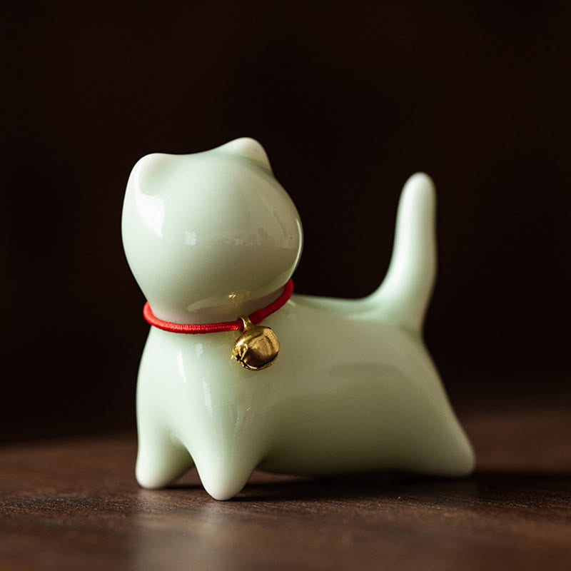 Buddha Stones Mini Słodkie Stojące Leżące Kot Herbata Zwierzę Ceramiczne Figurka Dekoracja Biurka Domowego - Stojący kot 5*2,5*4,5cm - Zielony - image 2