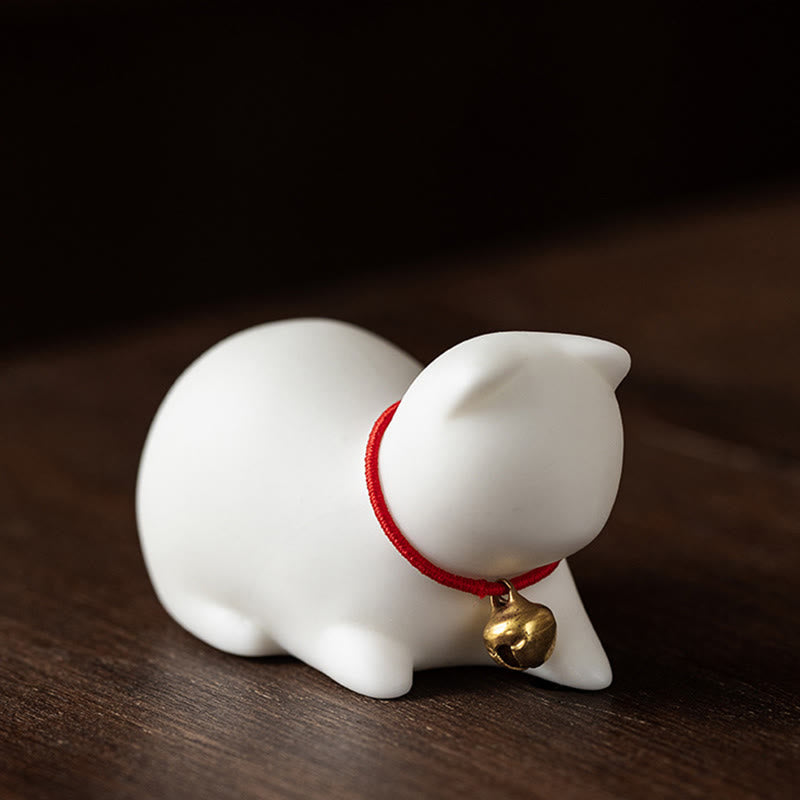 Buddha Stones Mini Słodkie Stojące Leżące Kot Herbata Zwierzę Ceramiczne Figurka Dekoracja Biurka Domowego - Leżący Kot 5*3*3cm - Biały - image 19