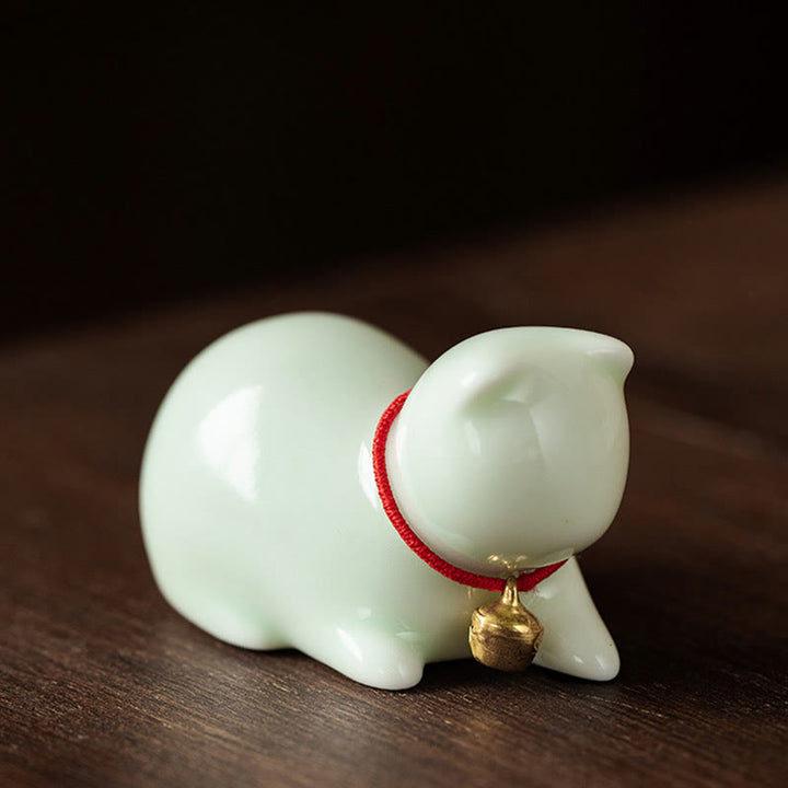 Buddha Stones Mini Słodkie Stojące Leżące Kot Herbata Zwierzę Ceramiczne Figurka Dekoracja Biurka Domowego - Leżący Kot 5*3*3cm - Zielony - image 17