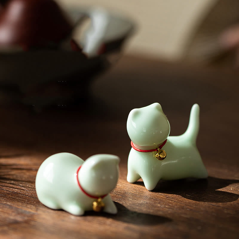 Buddha Stones Mini Słodkie Stojące Leżące Kot Herbata Zwierzę Ceramiczne Figurka Dekoracja Biurka Domowego - image 1