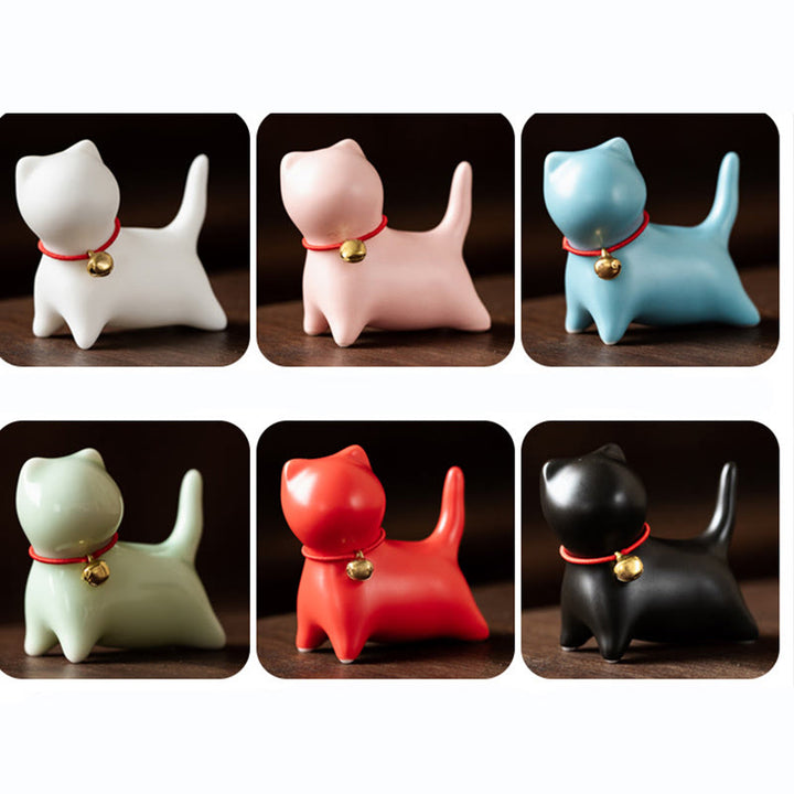 Buddha Stones Mini Słodkie Stojące Leżące Kot Herbata Zwierzę Ceramiczne Figurka Dekoracja Biurka Domowego - image 16