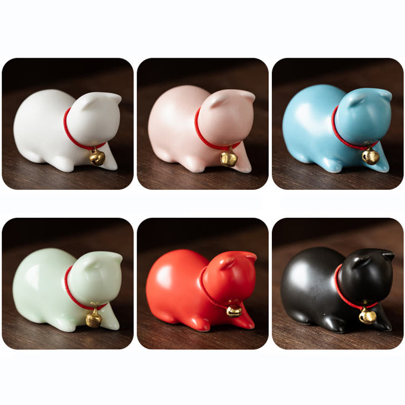Buddha Stones Mini Słodkie Stojące Leżące Kot Herbata Zwierzę Ceramiczne Figurka Dekoracja Biurka Domowego - image 26