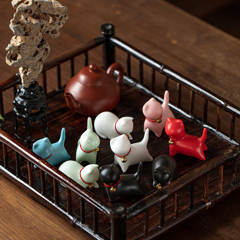 Buddha Stones Mini Słodkie Stojące Leżące Kot Herbata Zwierzę Ceramiczne Figurka Dekoracja Biurka Domowego - image 2