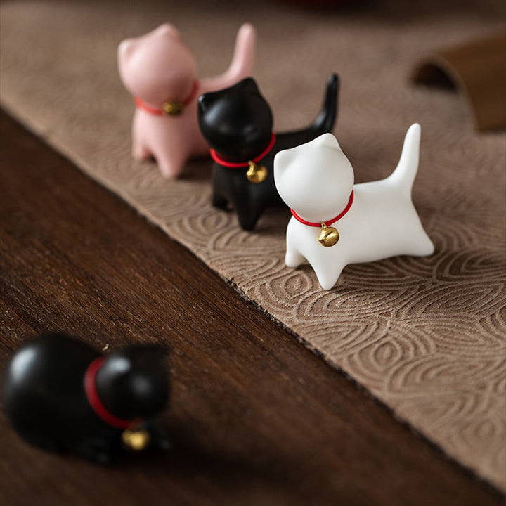Buddha Stones Mini Słodkie Stojące Leżące Kot Herbata Zwierzę Ceramiczne Figurka Dekoracja Biurka Domowego - image 16