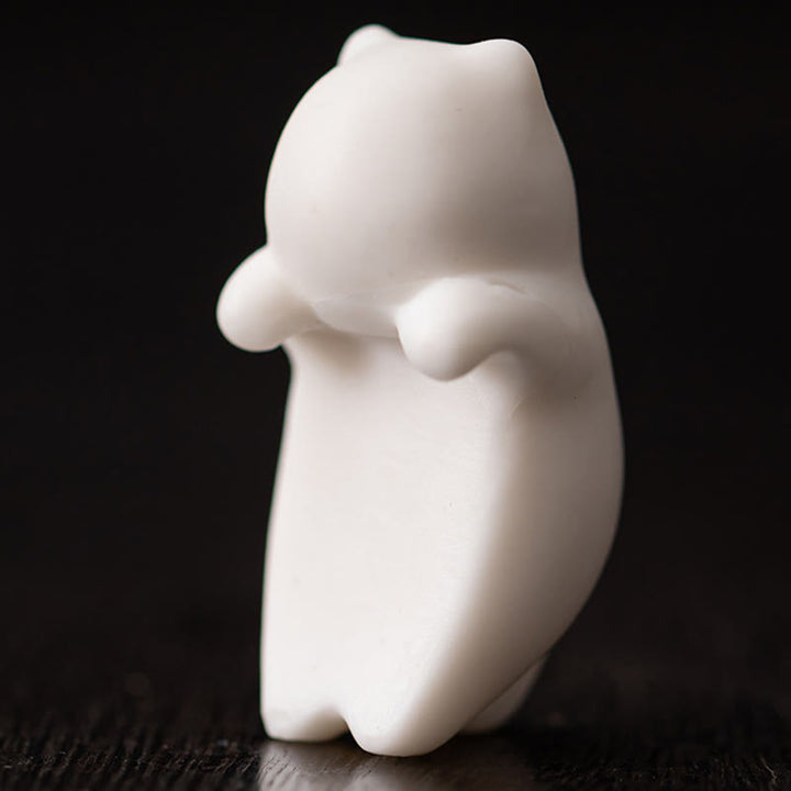 Buddha Stones Mini Wiszące Białe Koty Herbata Zwierzę Ceramiczne Figurki Dekoracja Biurka Domowego