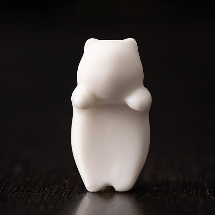 Buddha Stones Mini Wiszące Białe Koty Herbata Zwierzę Ceramiczne Figurki Dekoracja Biurka Domowego - image 3