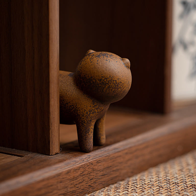 Buddha Stones Mini Stojący Kot Feng Shui Żaba Ropucha Herbata Zwierzę Ceramiczne Figurka Biurko Dekoracja Domu - image 5