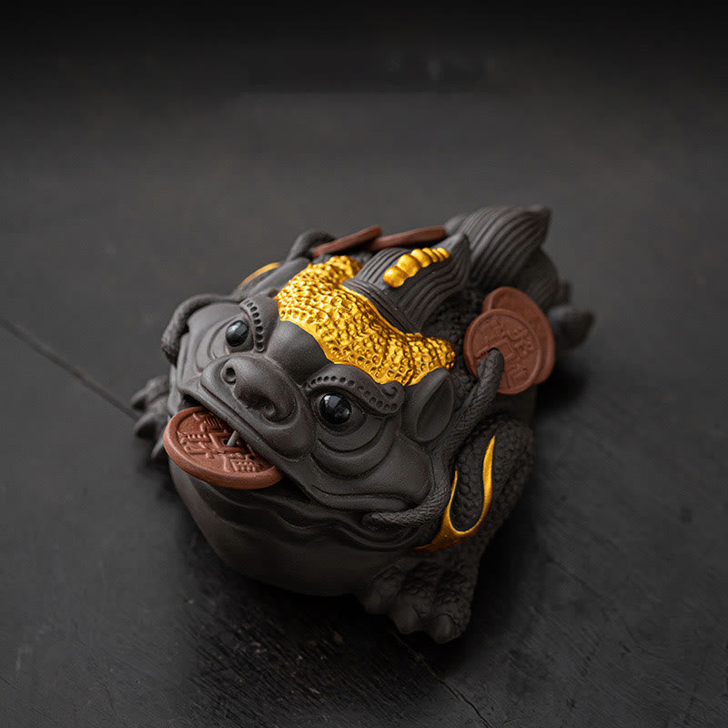 Buddha Stones Feng Shui Żaba Ropucha Miedziane Monety Ceramiczna Fioletowa Glina Bogactwo Dom Herbata Figurka Zwierzę Dekoracja - Złota ropucha 11*8*6,3 cm - image 1