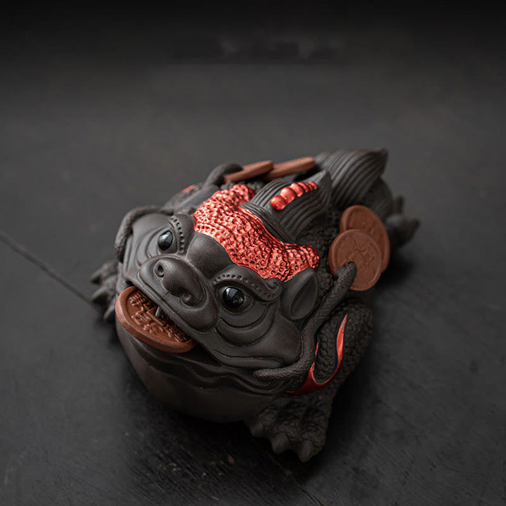 Buddha Stones Feng Shui Żaba Ropucha Miedziane Monety Ceramiczna Fioletowa Glina Bogactwo Dom Herbata Figurka Zwierzę Dekoracja