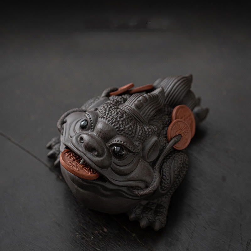 Buddha Stones Feng Shui Żaba Ropucha Miedziane Monety Ceramiczna Fioletowa Glina Bogactwo Dom Herbata Figurka Zwierzę Dekoracja