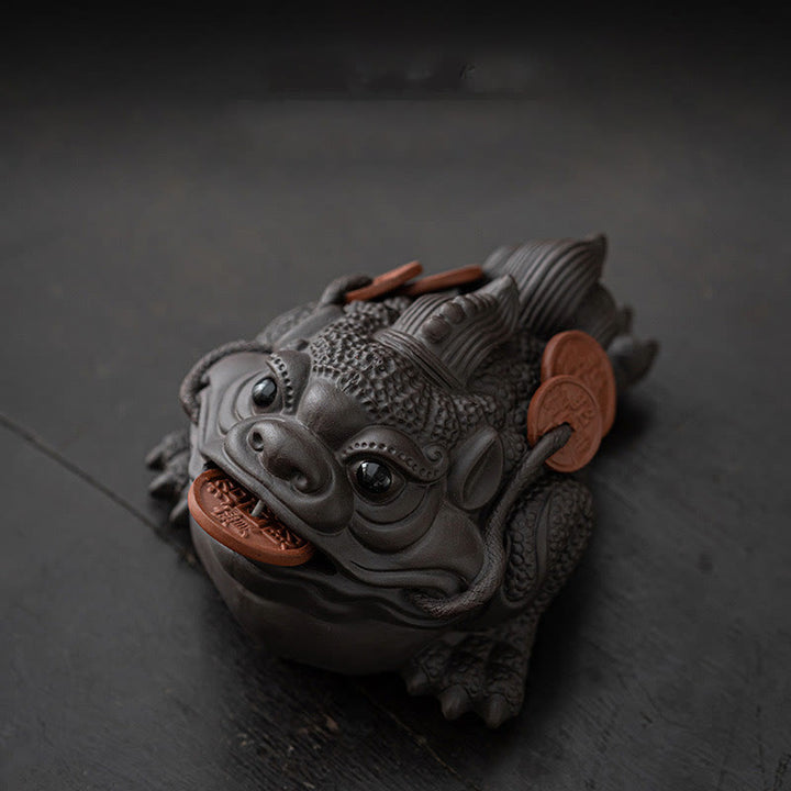 Buddha Stones Feng Shui Żaba Ropucha Miedziane Monety Ceramiczna Fioletowa Glina Bogactwo Dom Herbata Figurka Zwierzę Dekoracja