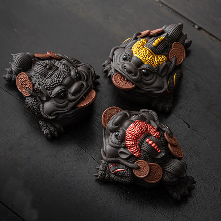 Buddha Stones Feng Shui Żaba Ropucha Miedziane Monety Ceramiczna Fioletowa Glina Bogactwo Dom Herbata Figurka Zwierzę Dekoracja