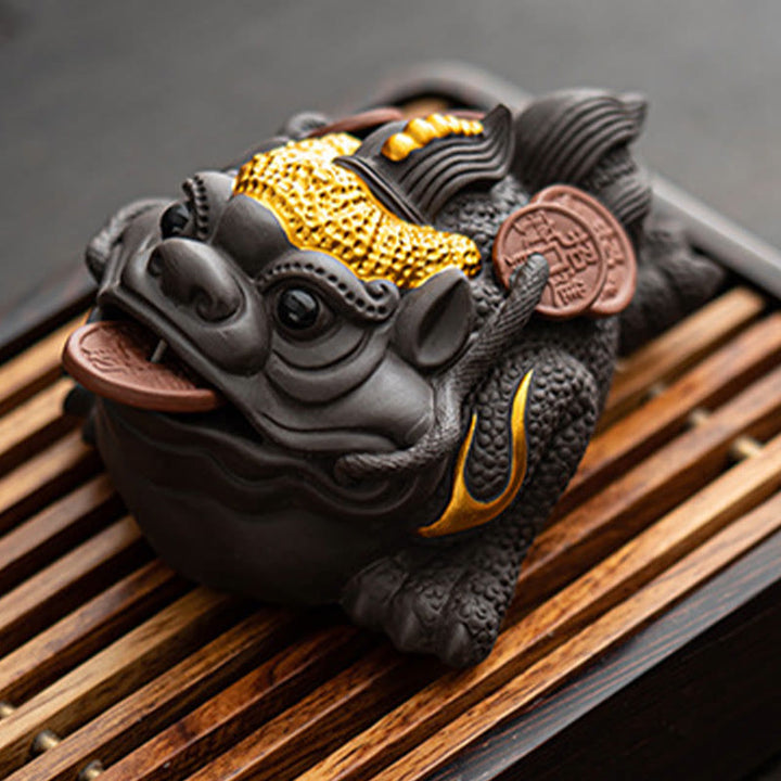 Buddha Stones Feng Shui Żaba Ropucha Miedziane Monety Ceramiczna Fioletowa Glina Bogactwo Dom Herbata Figurka Zwierzę Dekoracja
