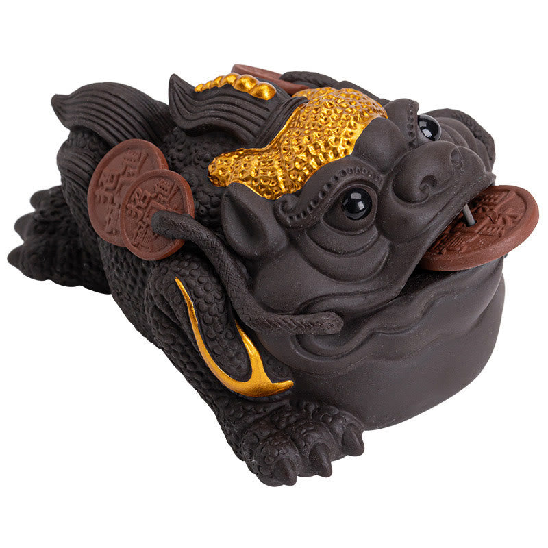 Buddha Stones Feng Shui Żaba Ropucha Miedziane Monety Ceramiczna Fioletowa Glina Bogactwo Dom Herbata Figurka Zwierzę Dekoracja