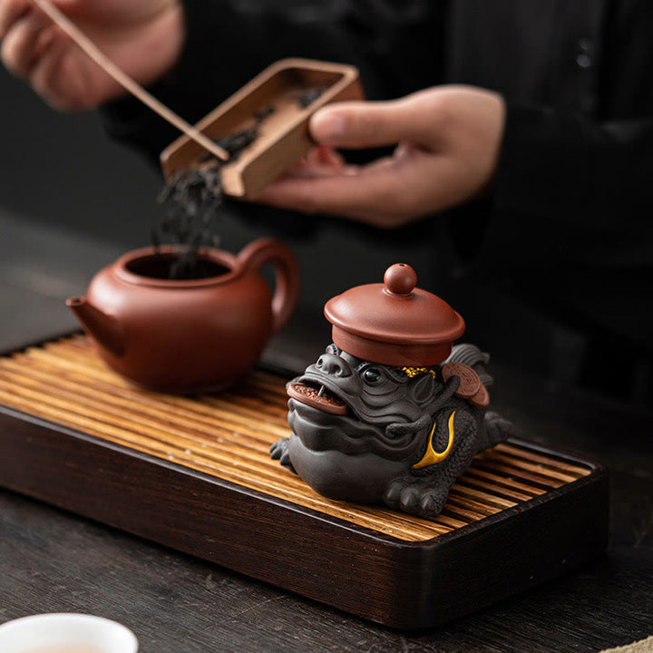 Buddha Stones Feng Shui Żaba Ropucha Miedziane Monety Ceramiczna Fioletowa Glina Bogactwo Dom Herbata Figurka Zwierzę Dekoracja