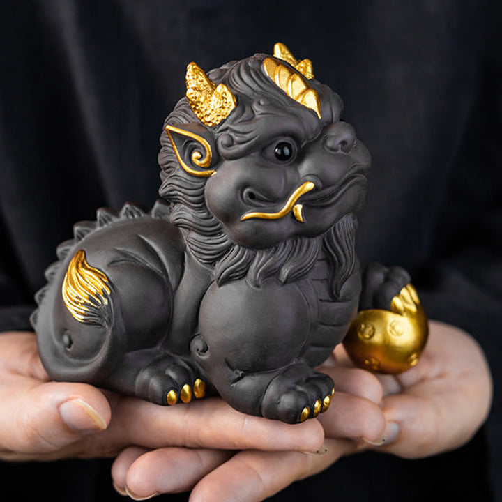Buddha Stones PiXiu Ingot Ball Fioletowa Glina Ceramiczna Herbata Zwierzę Domowe Bogactwo Figurka Dekoracja