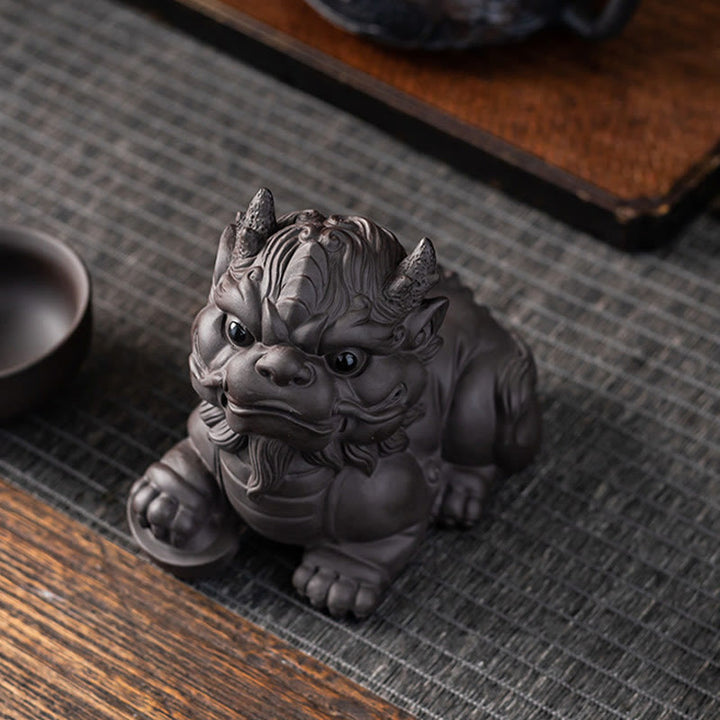 Buddha Stones PiXiu Ingot Ball Fioletowa Glina Ceramiczna Herbata Zwierzę Domowe Bogactwo Figurka Dekoracja