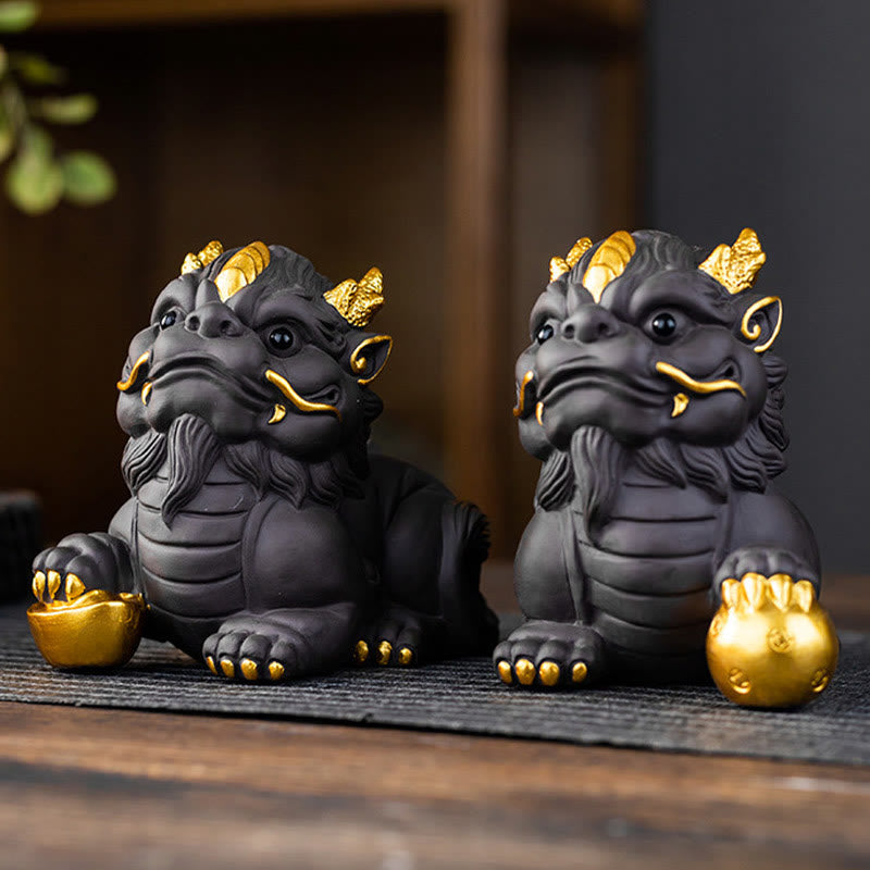 Buddha Stones PiXiu Ingot Ball Fioletowa Glina Ceramiczna Herbata Zwierzę Domowe Bogactwo Figurka Dekoracja