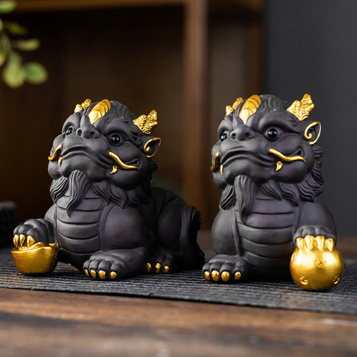Buddha Stones PiXiu Ingot Ball Fioletowa Glina Ceramiczna Herbata Zwierzę Domowe Bogactwo Figurka Dekoracja