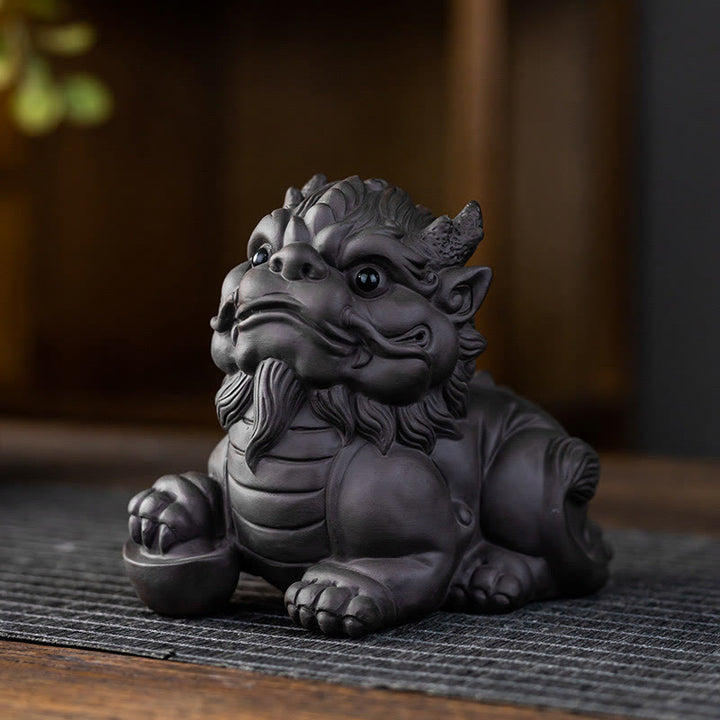Buddha Stones PiXiu Ingot Ball Fioletowa Glina Ceramiczna Herbata Zwierzę Domowe Bogactwo Figurka Dekoracja