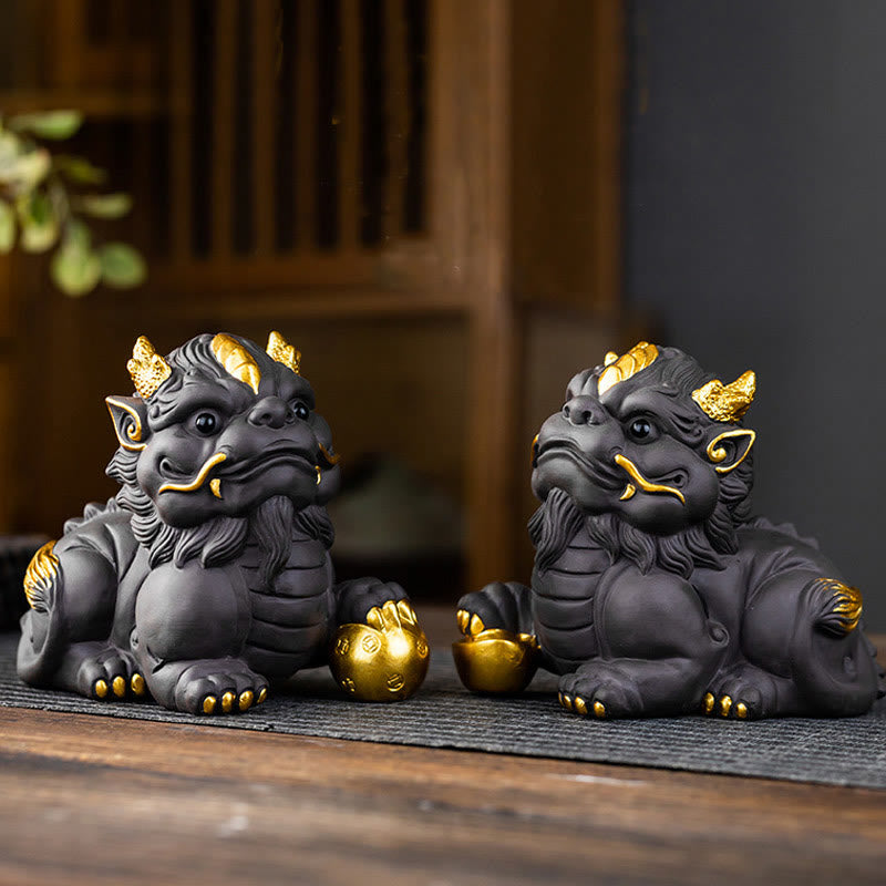 Buddha Stones PiXiu Ingot Ball Fioletowa Glina Ceramiczna Herbata Zwierzę Domowe Bogactwo Figurka Dekoracja - image 0