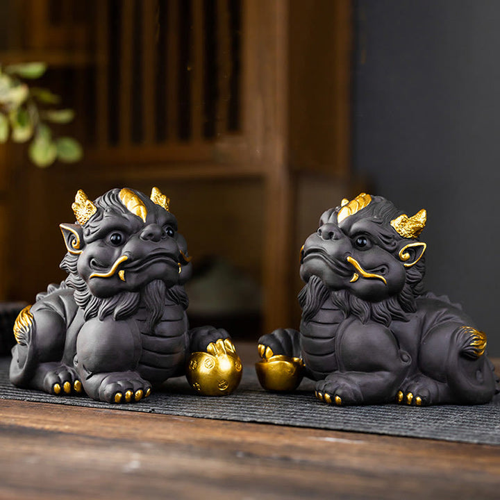 Buddha Stones PiXiu Ingot Ball Fioletowa Glina Ceramiczna Herbata Zwierzę Domowe Bogactwo Figurka Dekoracja
