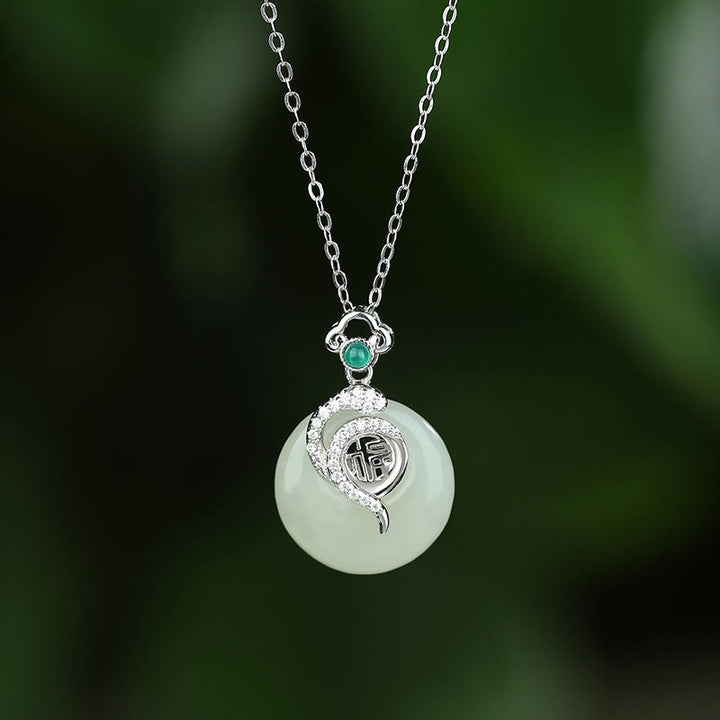 Buddha Stones 925 Srebro Sterlingowe Fu Charakter Hetian Jade Klamra Pokoju Rok Węża Naszyjnik Szczęście Wisiorek