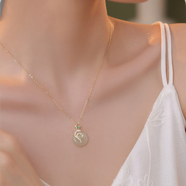 Buddha Stones 925 Srebro Sterlingowe Fu Charakter Hetian Jade Klamra Pokoju Rok Węża Naszyjnik Szczęście Wisiorek