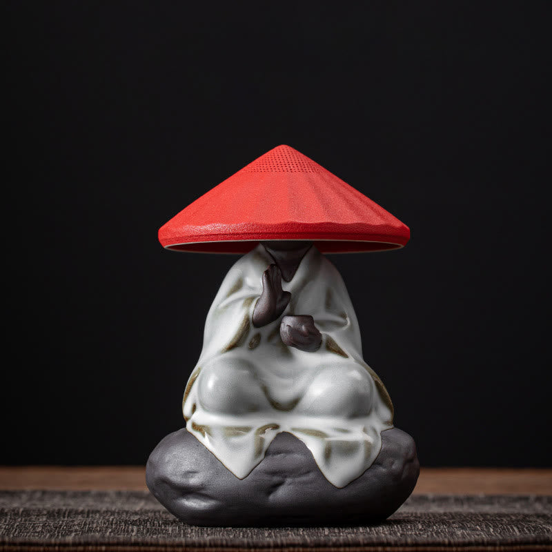 Buddha Stones Mały Kapelusz Mnicha Zen Sitko Ceramiczne Akcesoria Do Herbaty Figurka Dekoracja Domu - Sitko Monk Red Hat 9*12,2 cm - image 12