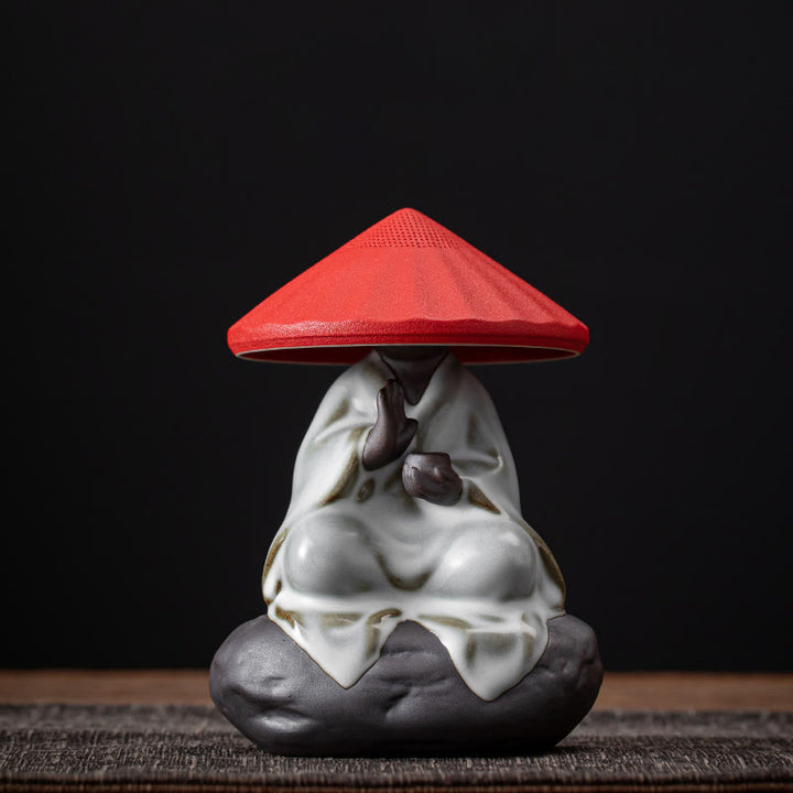 Buddha Stones Mały Kapelusz Mnicha Zen Sitko Ceramiczne Akcesoria Do Herbaty Figurka Dekoracja Domu - Sitko Monk Red Hat 9*12,2 cm - image 12