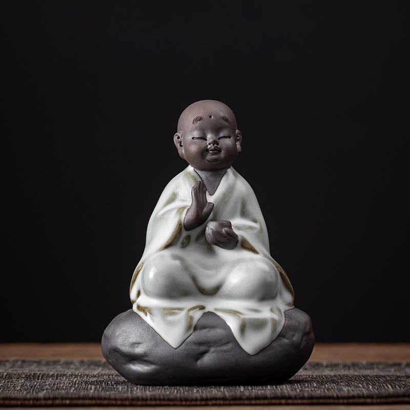 Buddha Stones Mały Kapelusz Mnicha Zen Sitko Ceramiczne Akcesoria Do Herbaty Figurka Dekoracja Domu - Mnich 9*12,2cm - image 4