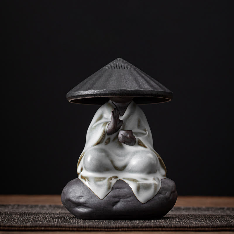 Buddha Stones Mały Kapelusz Mnicha Zen Sitko Ceramiczne Akcesoria Do Herbaty Figurka Dekoracja Domu