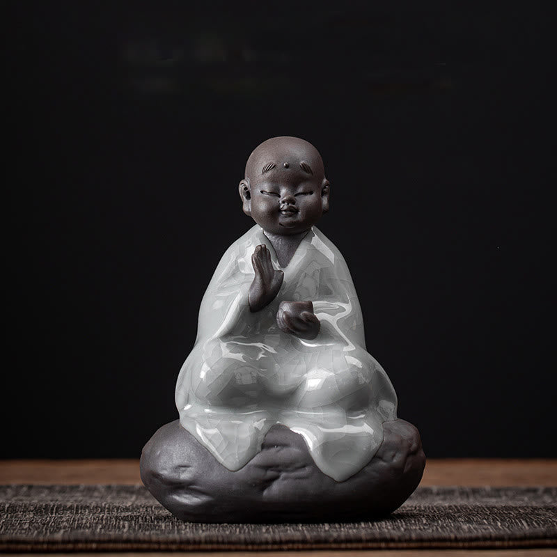 Buddha Stones Mały Kapelusz Mnicha Zen Sitko Ceramiczne Akcesoria Do Herbaty Figurka Dekoracja Domu - Wzór pęknięcia Monk 9*12,2 cm - image 6