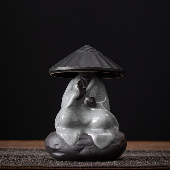Buddha Stones Mały Kapelusz Mnicha Zen Sitko Ceramiczne Akcesoria Do Herbaty Figurka Dekoracja Domu - Sitko z wzorem pęknięcia w kształcie czarnego kapelusza mnicha 9*12,2 cm - image 14
