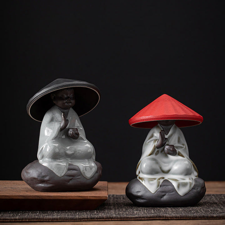 Buddha Stones Mały Kapelusz Mnicha Zen Sitko Ceramiczne Akcesoria Do Herbaty Figurka Dekoracja Domu